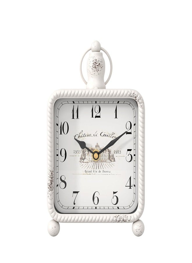 ChimeTide Vintage White Table Clock on Stand, Desk and Shelf Decor Clock, French Rustic Style Mantel Clocks for Farmhouse, Living Room, Bedroom, Bedside, Gift (8.5" H x 5.5" W) - Image 1